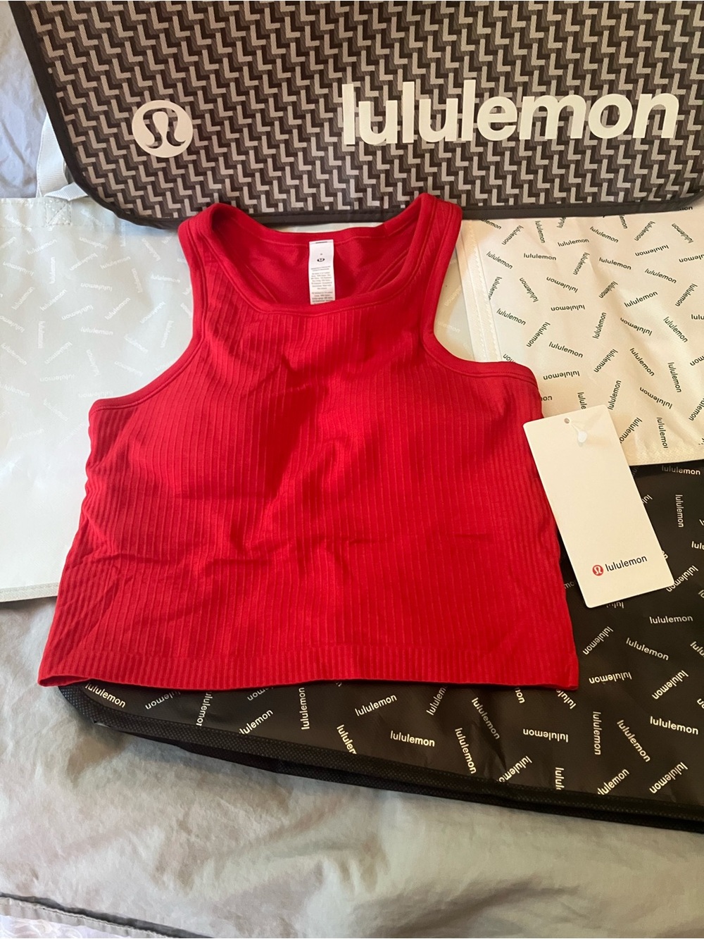 NWT Lululemon Ebb to Street Cropped Racerback Tank, Sz 6, OXFORD RED
